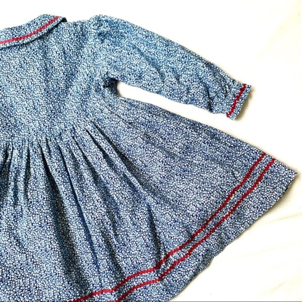 OSCAR DE LA‎ RENTA Girls Corduroy Floral Dress Size 18M Light Blue Red Collard - Picture 8 of 8